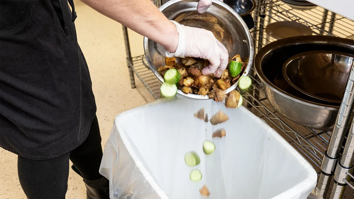 Assiette vidée dans une poubelle, gaspillage alimentaire