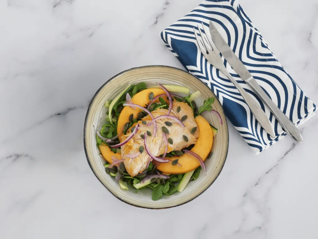 Salade de melon, roquette, courgettes et graines