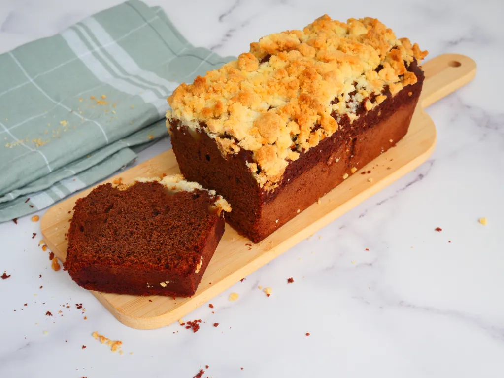 Photo du crumble cake à la poire et au chocolat